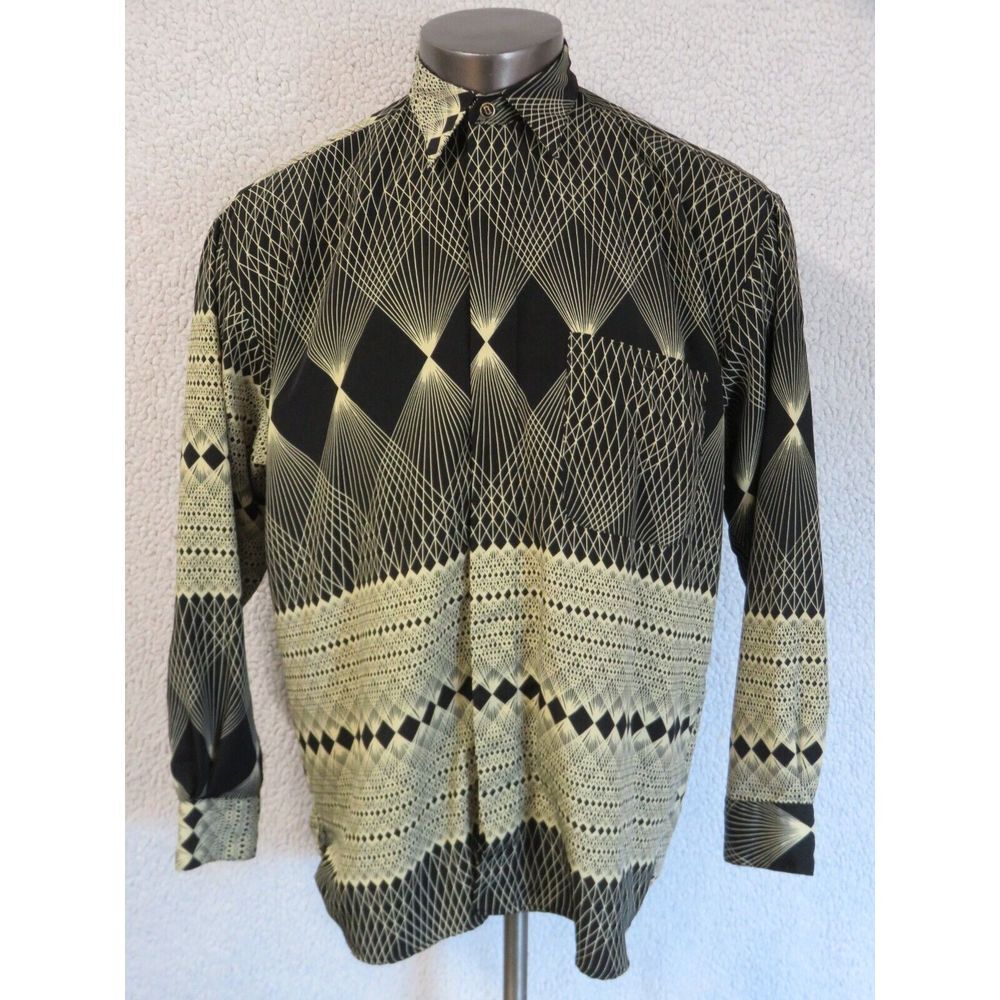 Mens Monticerutti Polyester Geometric Long Sleeve Button Front Shirt Size M‎